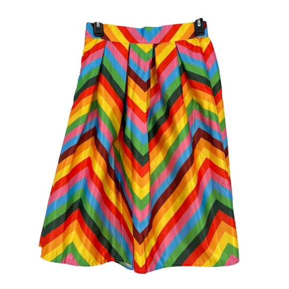 Rainbow Chevron Mid-Length Skirt With Elastic Back Zip Closure Size Small - Picture 5 of 8